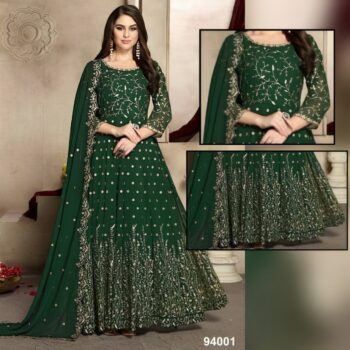 Green Crinkle Chiffon Embroidered Maxi Unstitched 3Pc | LF-004 |