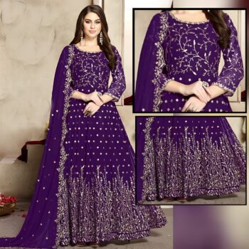 Purple Crinkle Chiffon Embroidered Maxi Unstitched 3Pc | LF-004 |