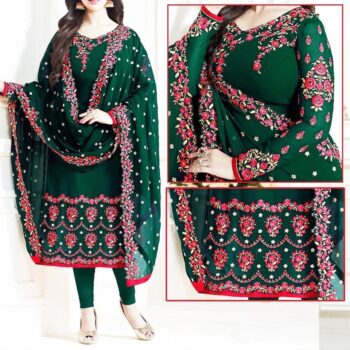 Green Crinkle Chiffon Embroidered Unstitched 3Pc