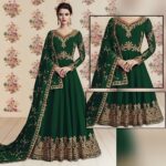Green Embroidered Crinkle Chiffon Partywear Frock Unstitched 3Pc