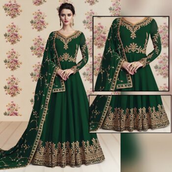 Green Embroidered Crinkle Chiffon Partywear Frock Unstitched 3Pc