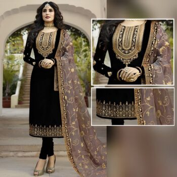 Black Crickle Chiffon Embroidered Unstitched 3Pc