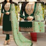 Green Crickle Chiffon Embroidered Unstitched 3Pc