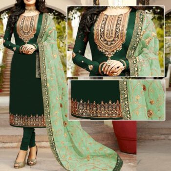Green Crickle Chiffon Embroidered Unstitched 3Pc