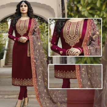 Maroon Crickle Chiffon Embroidered Unstitched 3Pc