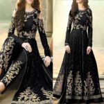 Anarkali Black Crinkle Chiffon Embroidered Maxi Unstitched 3Pc