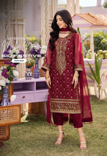 Maroon Crickle Chiffon Embroidered Unstitched 3Pc