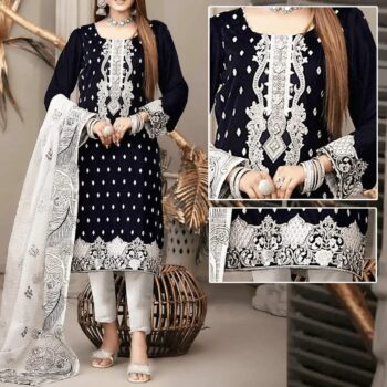 Monochrome Crinkle Chiffon Embroidered Unstitched 3Pc