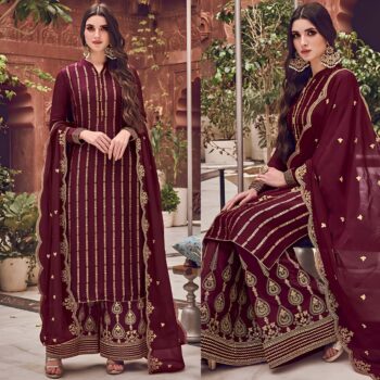 Plazo Crinkle Chiffon Embroidered Unstitched 3Pc