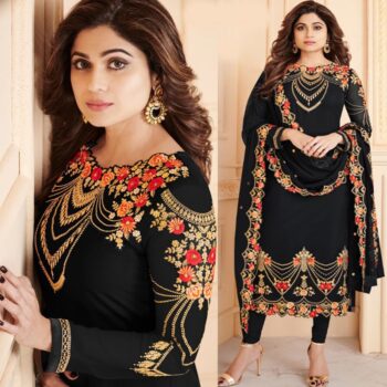 Black Embroidered Crinkle Chiffon Suit | LF-201 | Unstitched