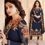Navy Embroidered Crinkle Chiffon Suit | LF-201 | Unstitched