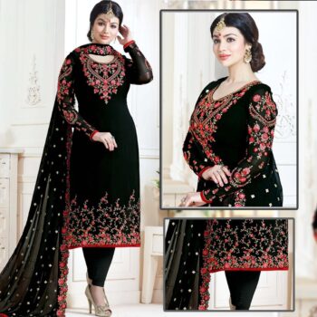 Black Embroidered Suit | LF-50 | 3 Piece Unstitched | Crinkle Chiffon Stuff