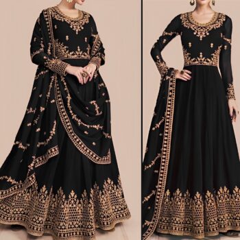 Black Crinkle Chiffon Embroidered Maxi Unstitched 3Pc