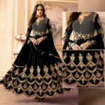 Black Embroidered Crinkle Chiffon Partywear Frock Unstitched 3Pc
