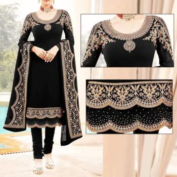 Black Crickle Chiffon Embroidered Unstitched 3Pc | LF-197 |