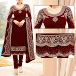 Maroon Crickle Chiffon Embroidered Unstitched 3Pc | LF-197 |