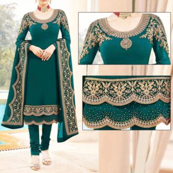 Sea Green Crickle Chiffon Embroidered Unstitched 3Pc | LF-197 |