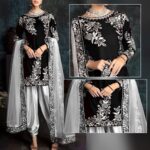 Silk Black Patyala Embroidered Suit Unstitched 3Pc
