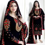 New Black Crickle Chiffon Embroidered Unstitched 3Pc