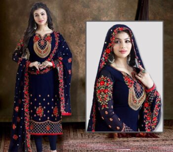 New Blue Crickle Chiffon Embroidered Unstitched 3Pc