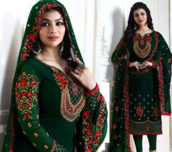 New Green Crickle Chiffon Embroidered Unstitched 3Pc