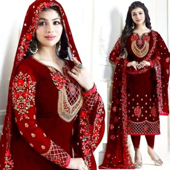 New Maroon Crickle Chiffon Embroidered Unstitched 3Pc